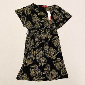 Elle Black Gold Floral Dress Womens Size XS Stretchy Party Dress